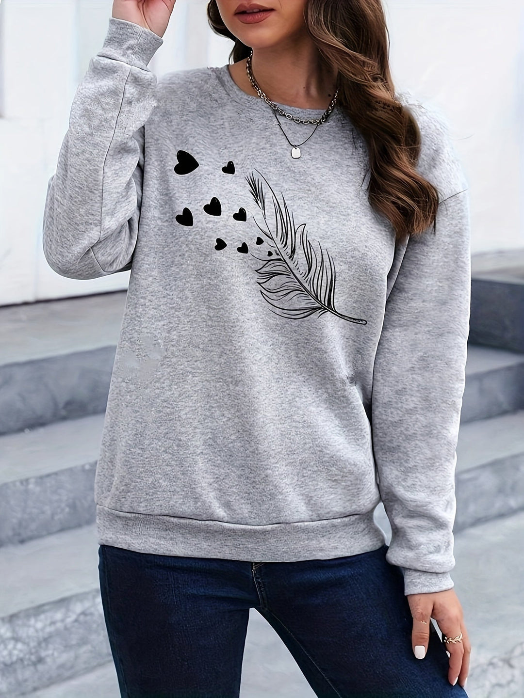 Lässiges Sweatshirt mit Federprint - Marisa