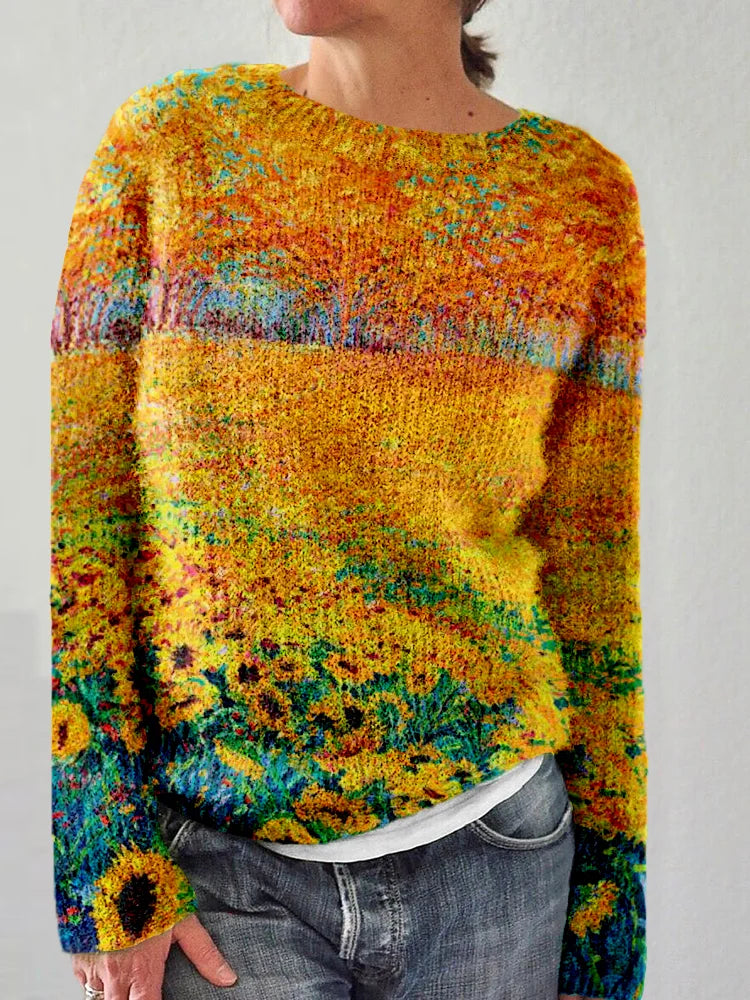 Lässiger Pullover mit Sonnenblumenkunst - Norelle