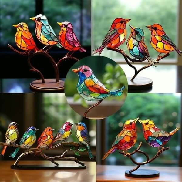 Bunte Vögel auf Zweig Dekorative Skulptur - ColorBirds