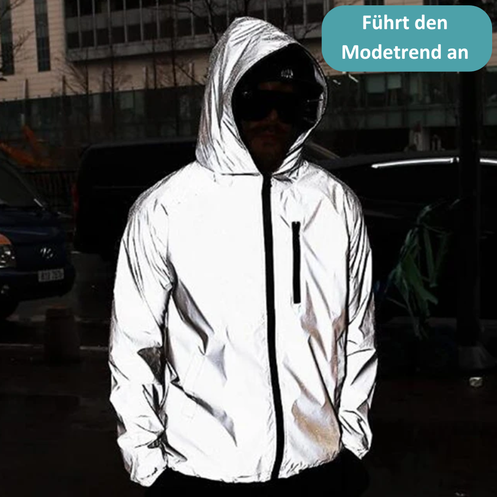 Hochreflektierende und wasserdichte Unisex-Regenjacke – LumiSafe