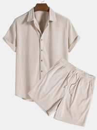 Cassian - Sommer Polyester Set: Lebendiges Streifen Shirt & Trendy Shorts