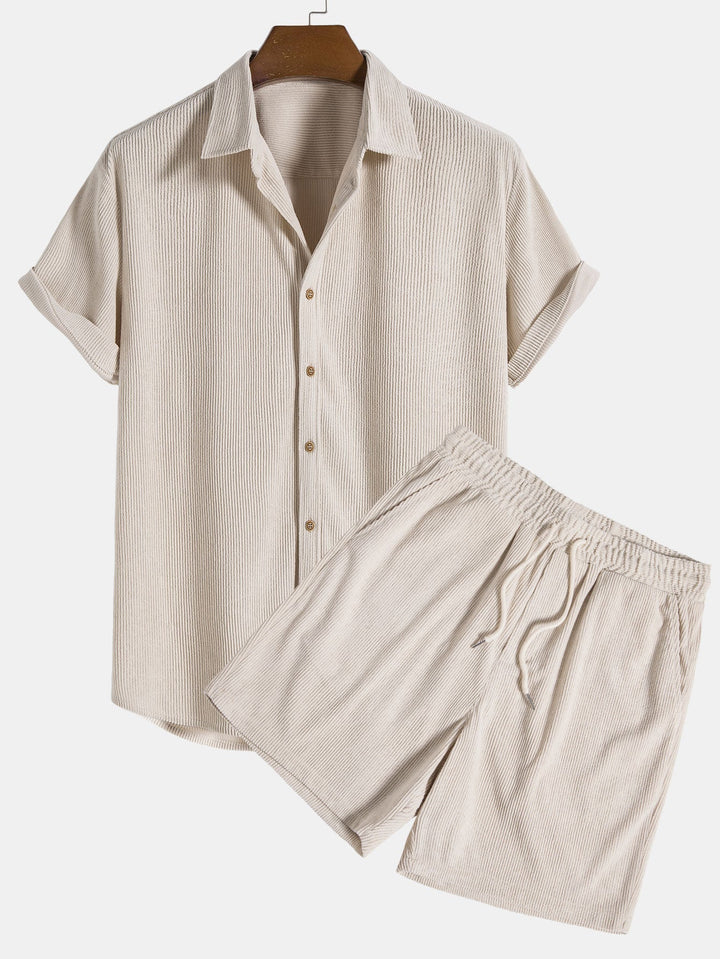 Cassian - Sommer Polyester Set: Lebendiges Streifen Shirt & Trendy Shorts