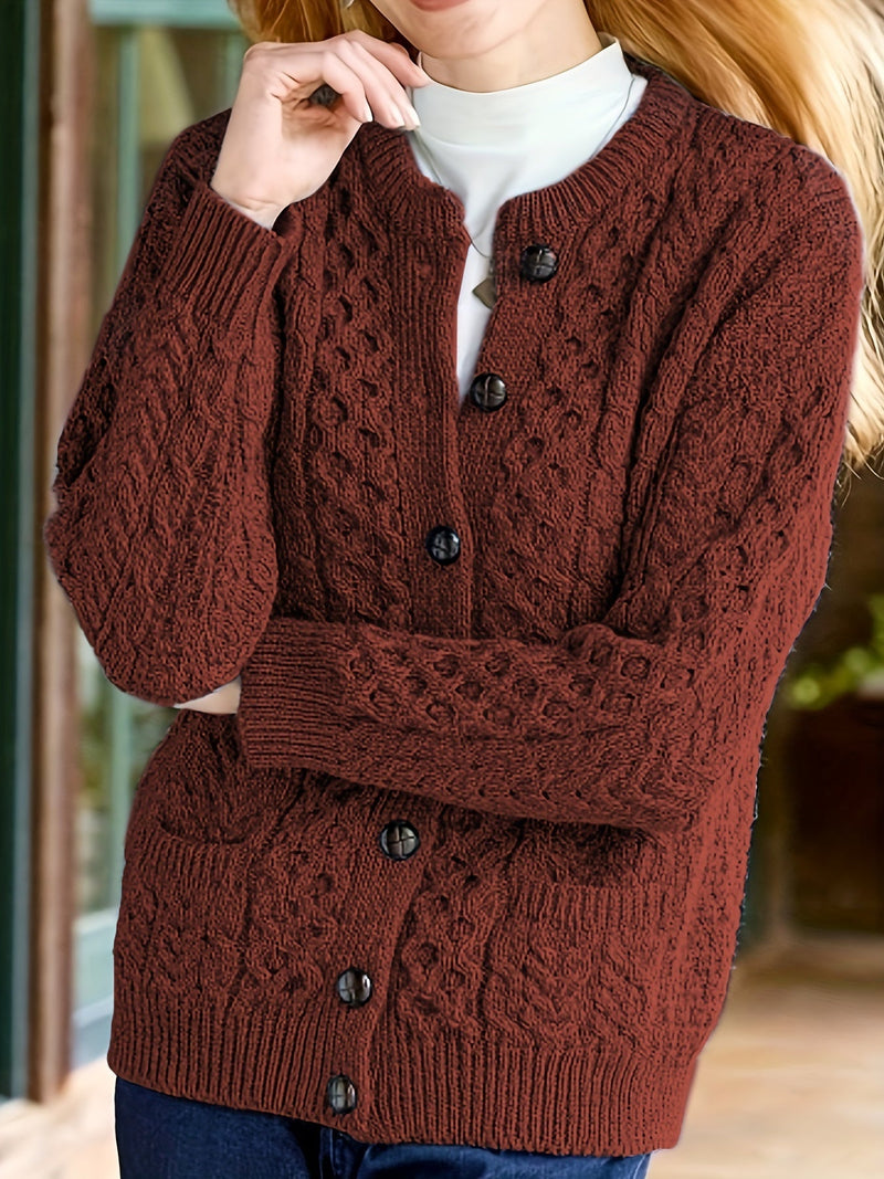 Unifarbener Strickcardigan mit Knopfleiste und Taschen – Olivia