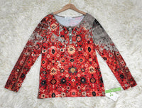 Vintage Azteken-Print Langarmshirt - HerbstMuster