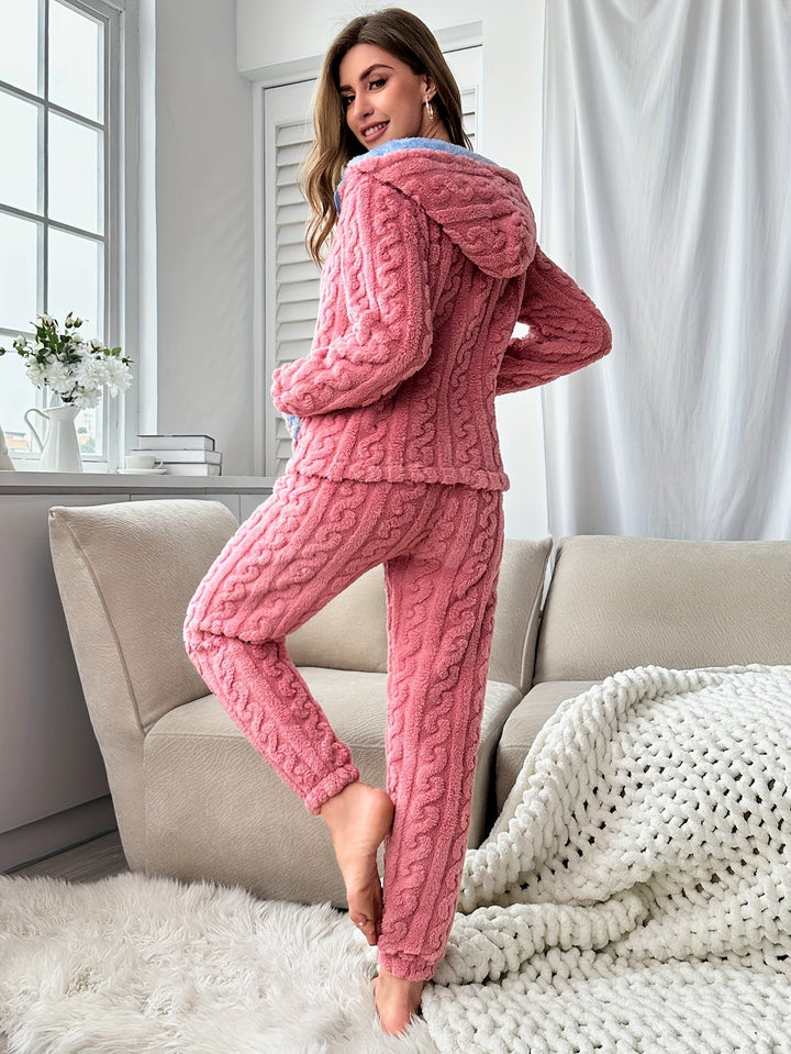 Rosa Pyjama-Set mit Kapuze und Hose – Lenora