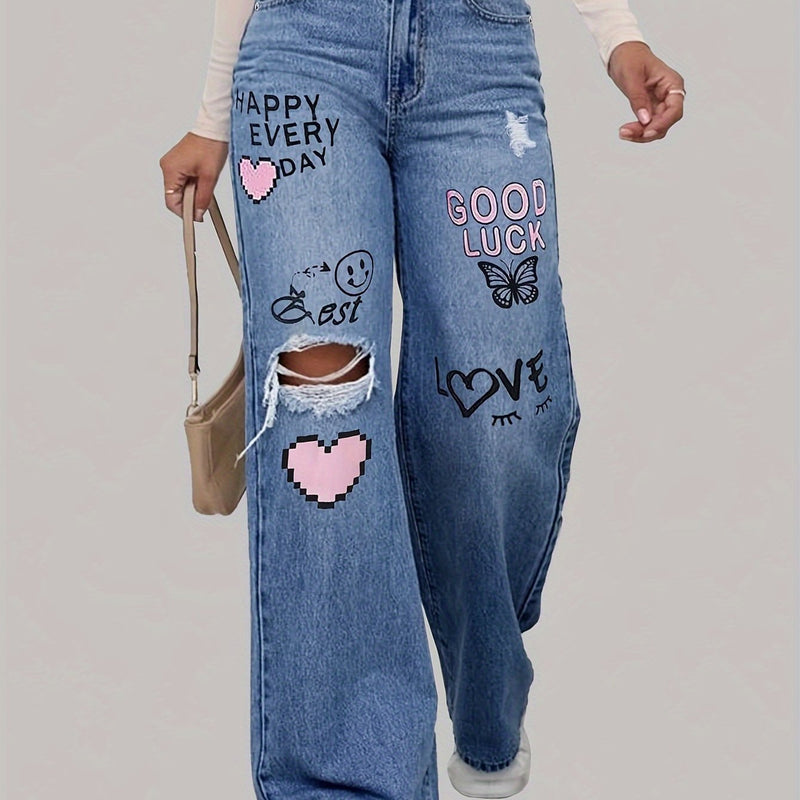 Damen Jeans mit Herz- und Graffiti-Print - Lotte