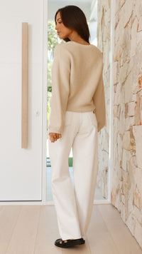 Beige Gestrickter Damenpullover - Isabella