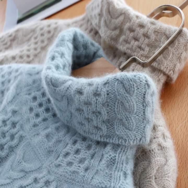 Luxuriöser Kaschmir-Rollkragenpullover mit Karomuster – Celeste