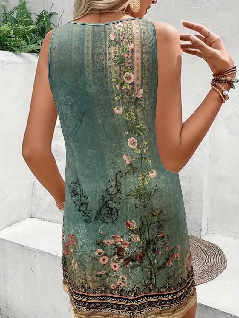 Winona - Hellbraunes Kleid mit floralen Akzenten