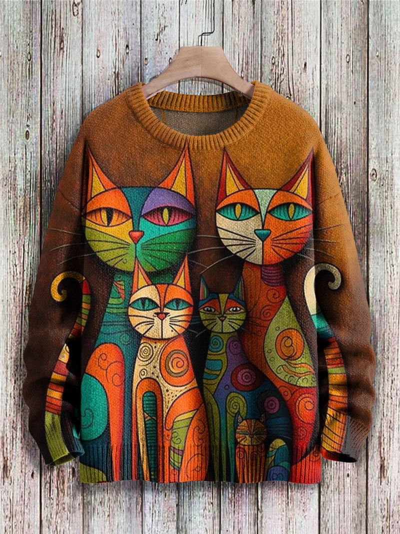 Fröhlicher Katzenprint-Pullover für Damen - Cleo