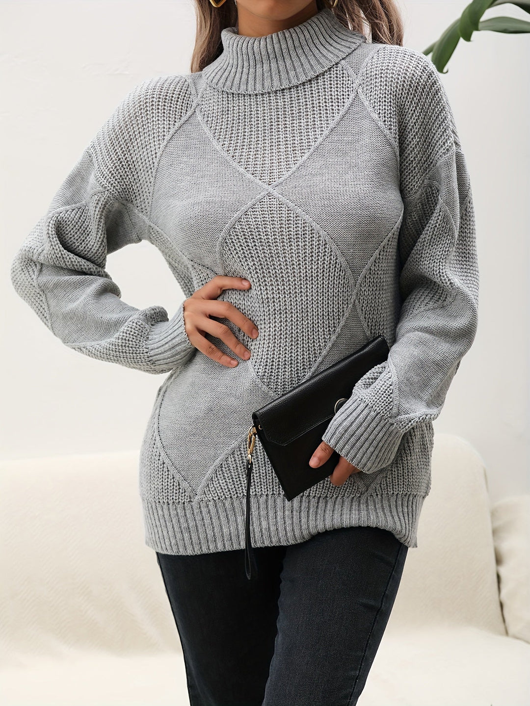 Trendiger Unifarbener Rollkragenpullover - Selena