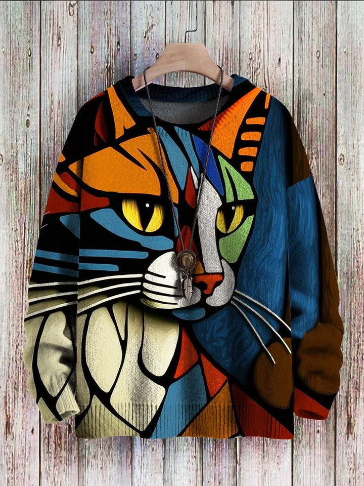 Fröhlicher Katzenprint-Pullover für Damen - Cleo