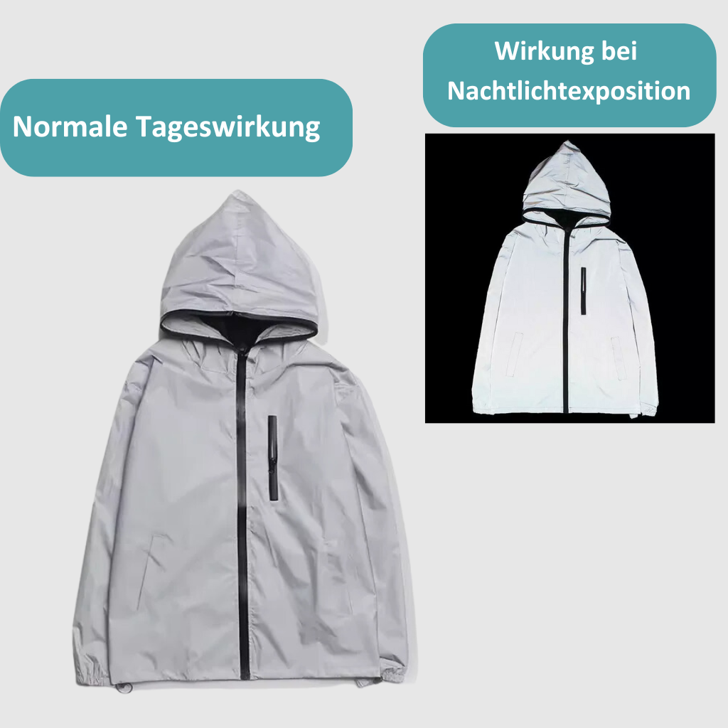 Hochreflektierende und wasserdichte Unisex-Regenjacke – LumiSafe