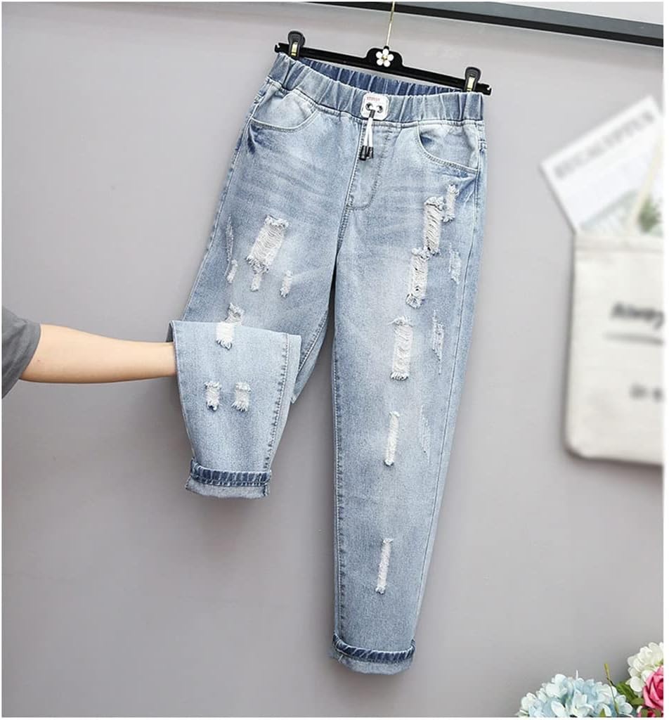 Zerrissene Jeans mit hoher Taille und Übergröße