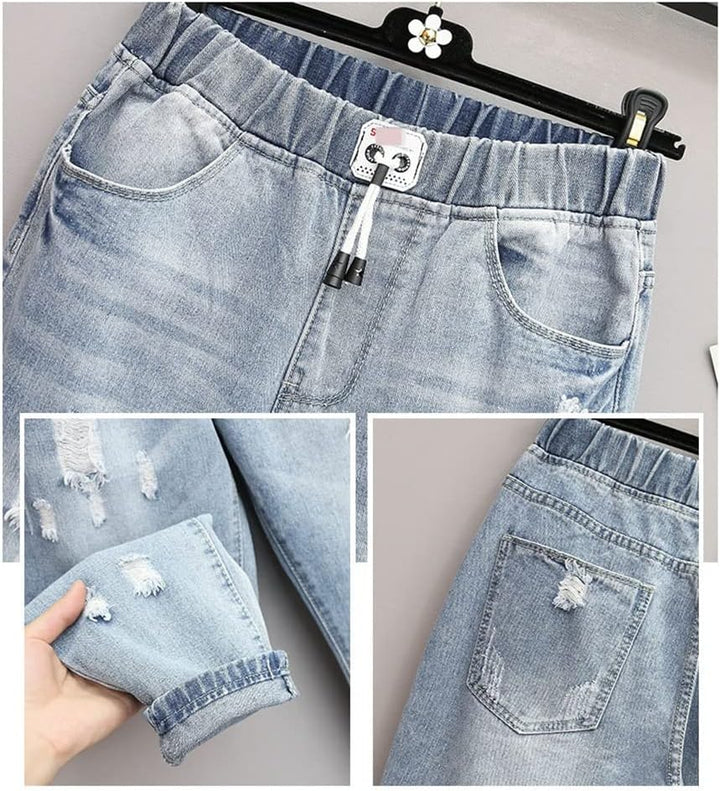 Zerrissene Jeans mit hoher Taille und Übergröße