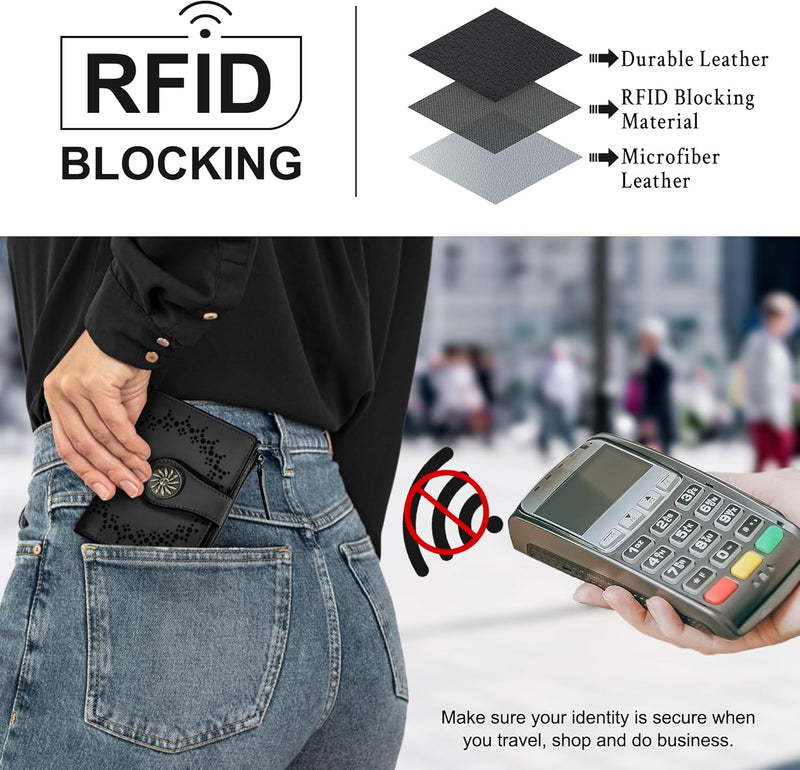 Dünne Bifold RFID Damen-Geldbörse mit Reißverschlussfach – Claire