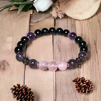 8mm Rosenquarz Obsidian Amethyst Perlenarmband - Aurora