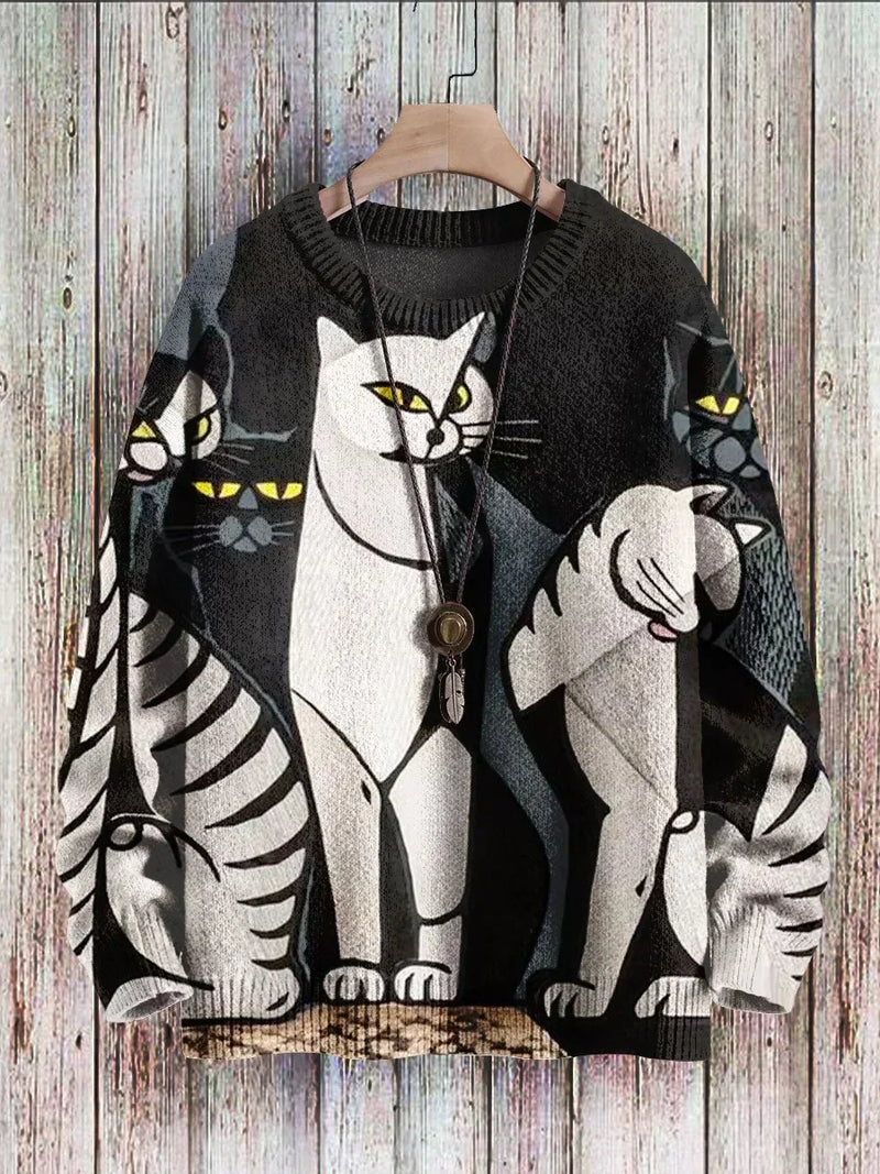 Fröhlicher Katzenprint-Pullover für Damen - Cleo