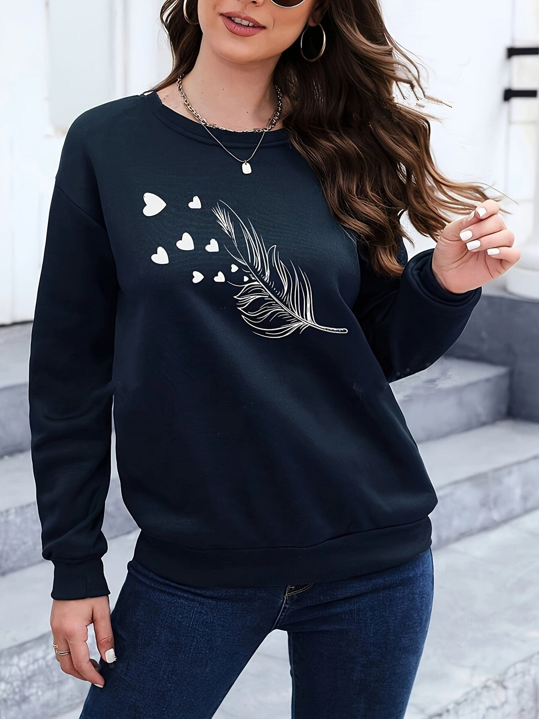 Lässiges Sweatshirt mit Federprint - Marisa