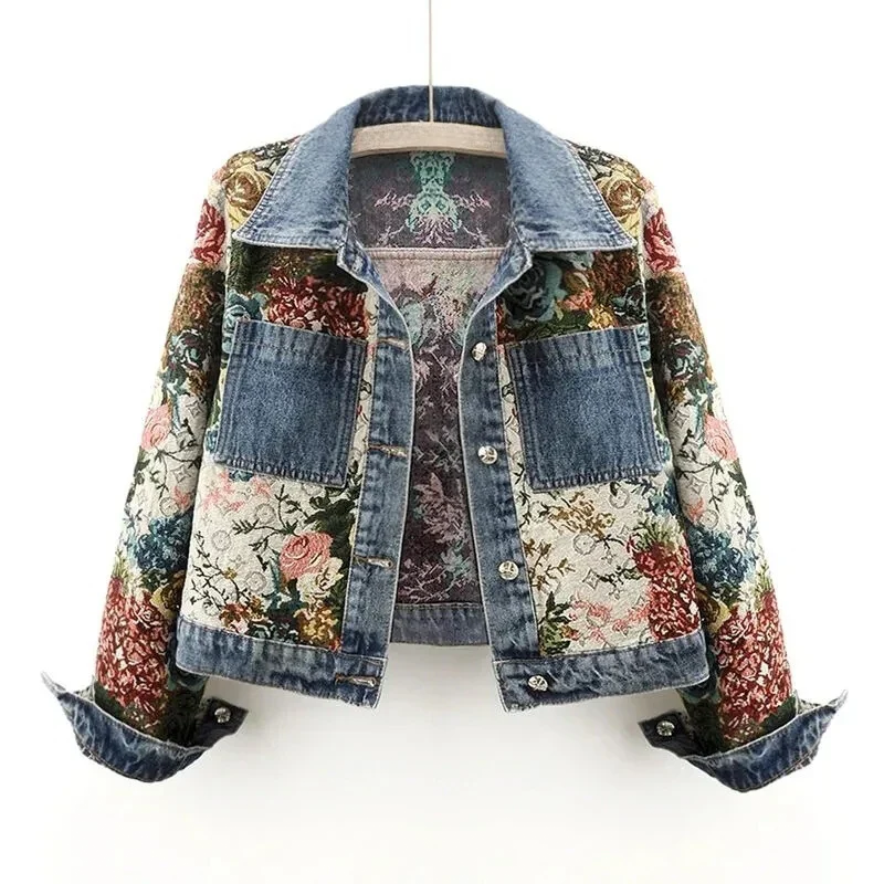 Trendige Blumen-Denim-Jacke für Damen – Amaline