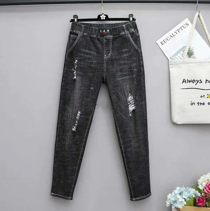 Elastische Baggy-Jeans mit hoher Taille in Übergröße