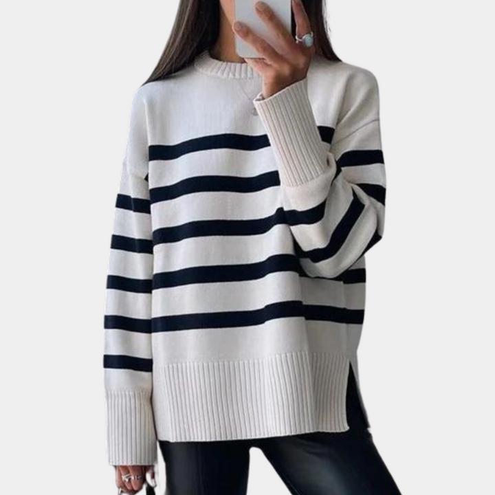 Trendy Oversized Gestreifter Damenpullover - Sophie