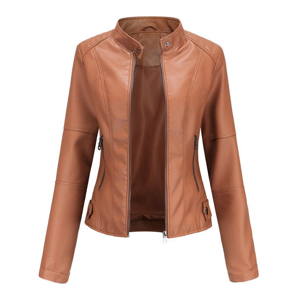 Damen Lederjacke mit Mao-Ausschnitt