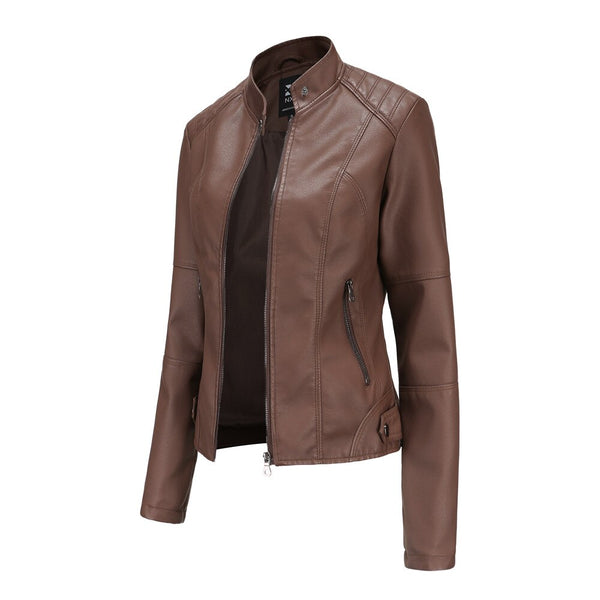 Damen Lederjacke mit Mao-Ausschnitt