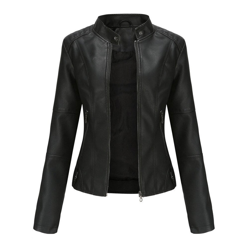 Damen Lederjacke mit Mao-Ausschnitt