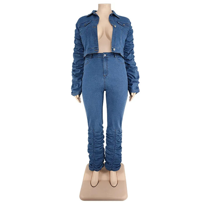 2-teiliges Denim-Set aus Jacke und Hose in Übergröße