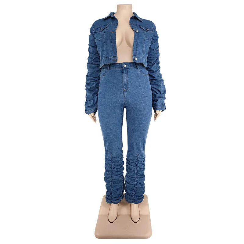 2-teiliges Denim-Set aus Jacke und Hose in Übergröße