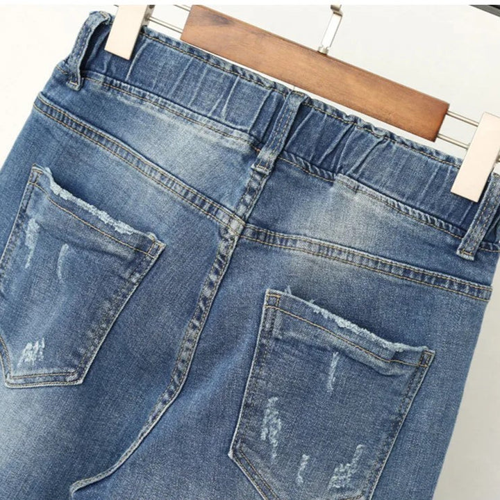 Elastische Baggy-Jeans mit hoher Taille in Übergröße