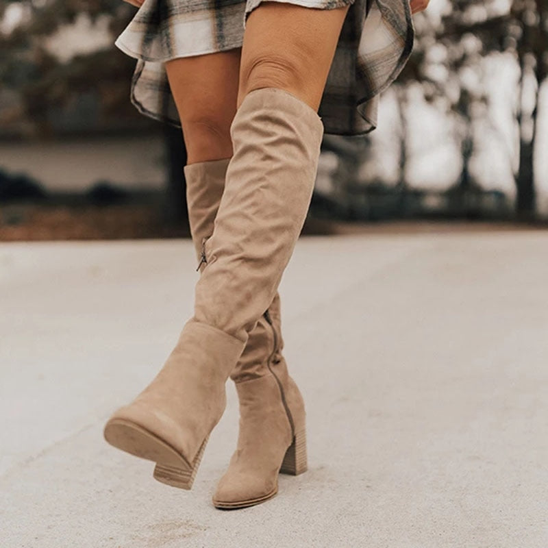 Casual Kniehohe Stiefel mit Reißverschluss - Tess