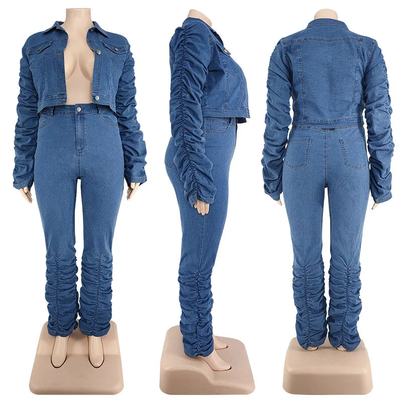 2-teiliges Denim-Set aus Jacke und Hose in Übergröße