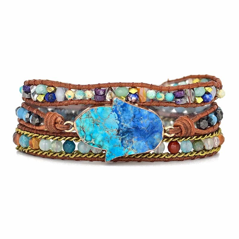 Blaue Hamsa-Türkis-Wickelarmband – Soraya