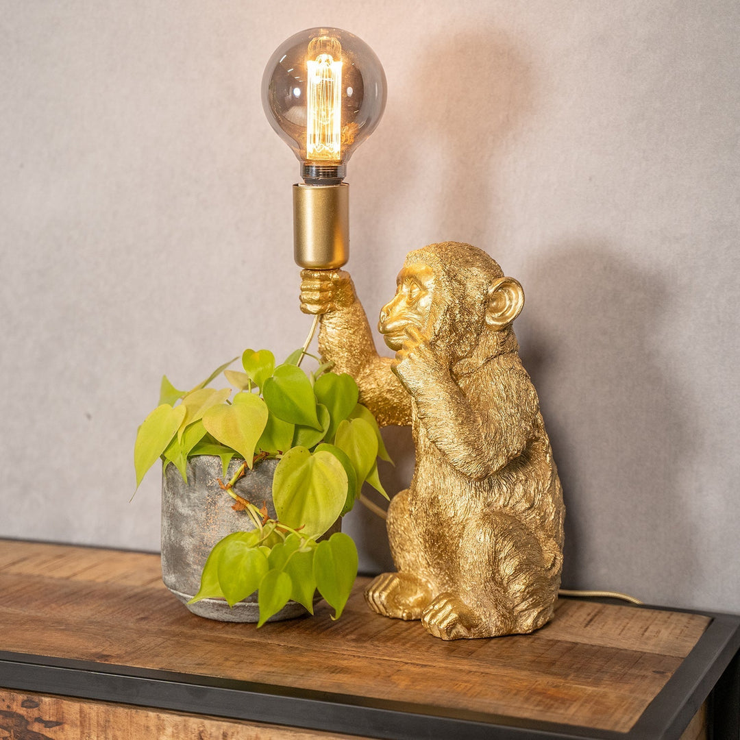 Luxuriöse Goldene Affen-Tischlampe – GoldenChimp