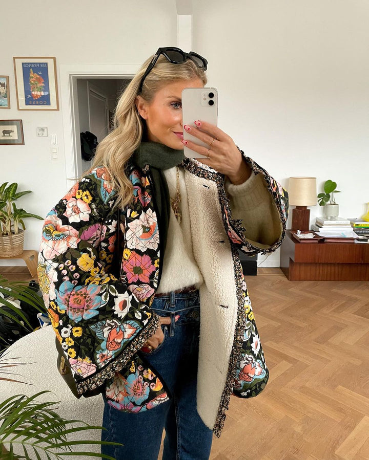 Gefütterte Damenjacke mit Blumendruck – Aurora