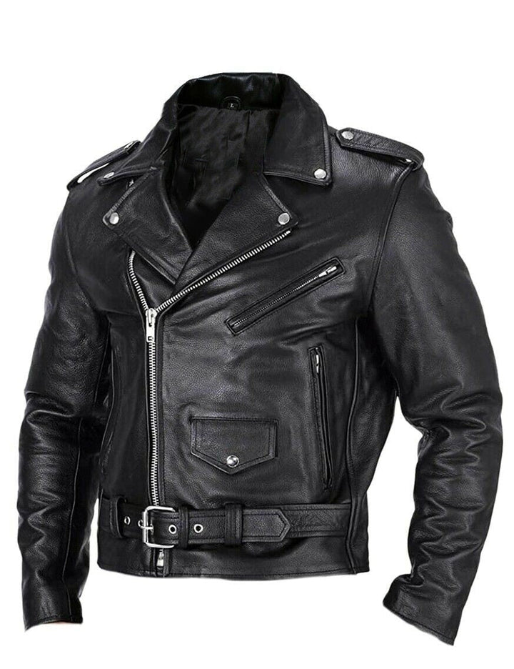 Slim Fit Leder Herren Motorradjacke mit Stehkragen – Ryder