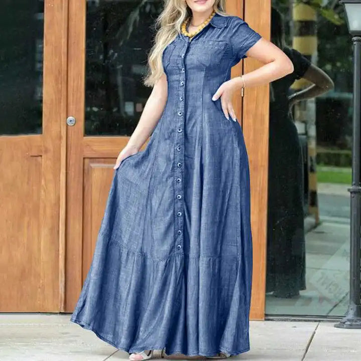 Elegantes Maxi-Denim-Kleid in Übergröße