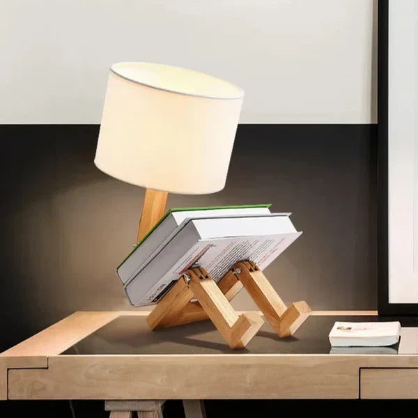 Hölzerne Tischlampe mit Bücherhalter - RutanFlex