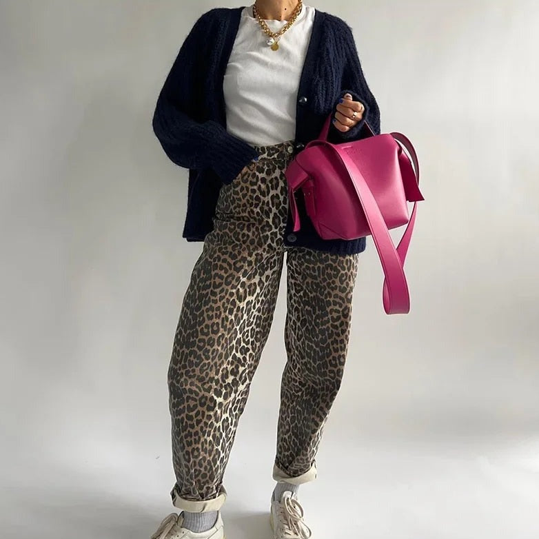 Retro-Jeans mit Leoparden-Print - Clara