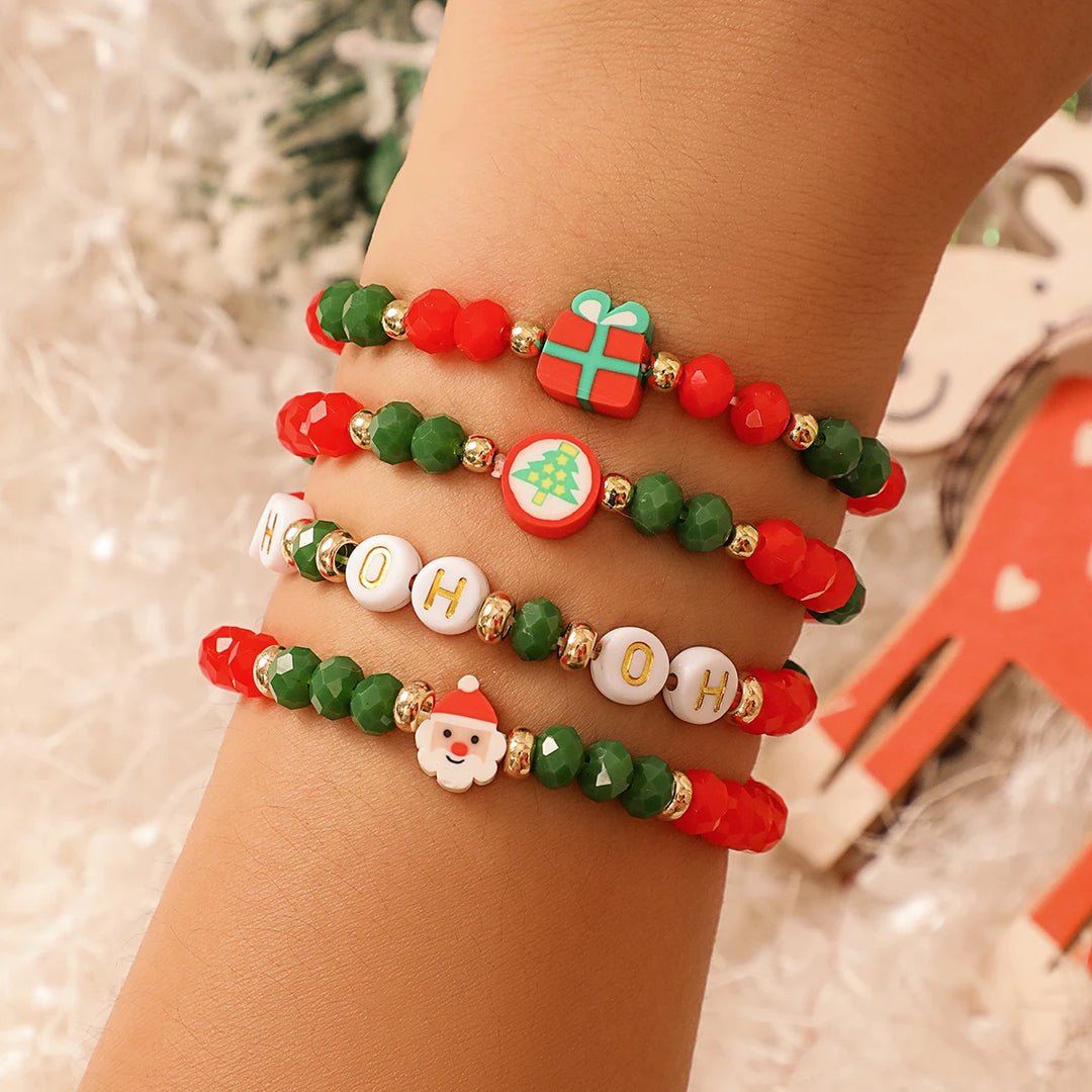 4-teiliges Weihnachtsperlen-Armband-Set