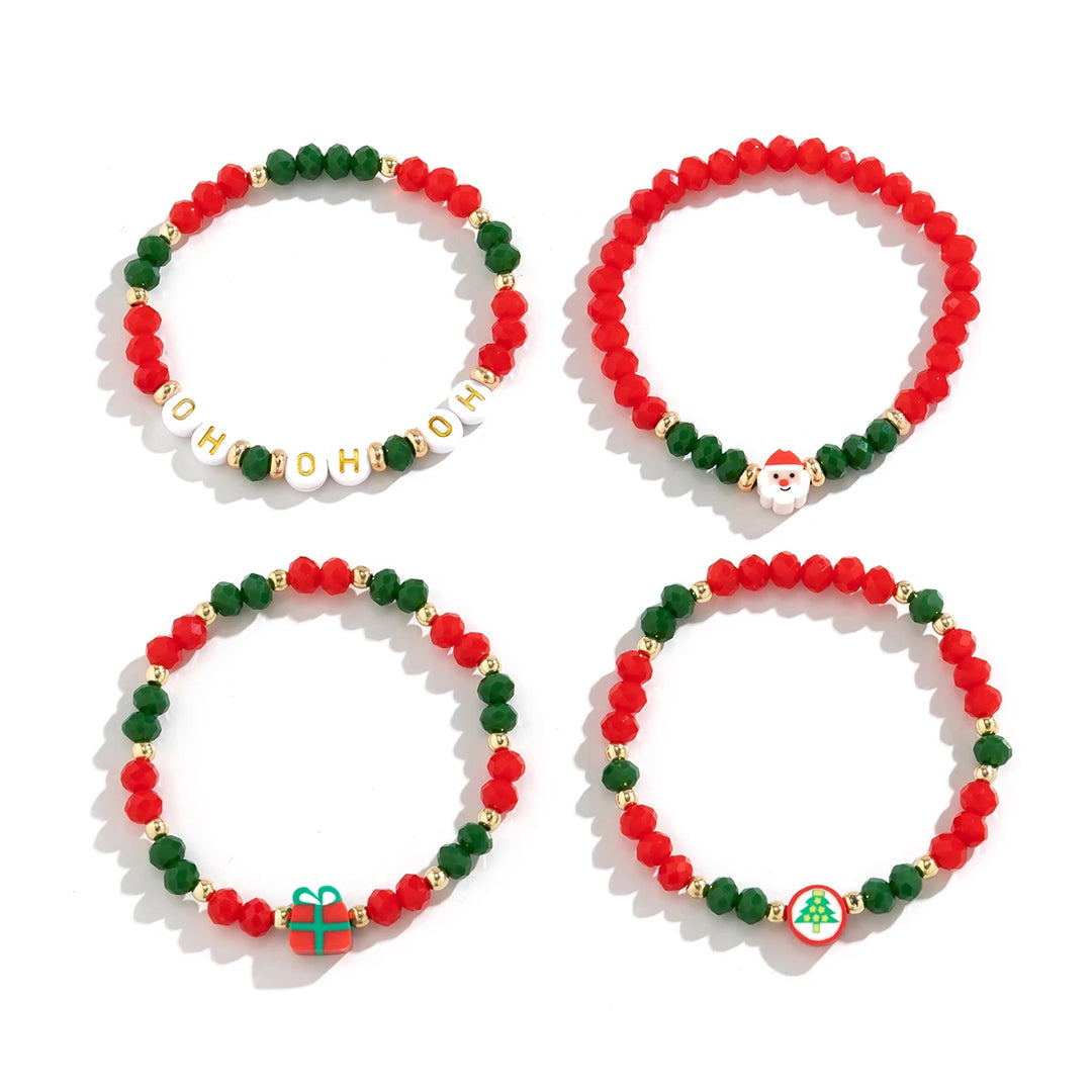 4-teiliges Weihnachtsperlen-Armband-Set