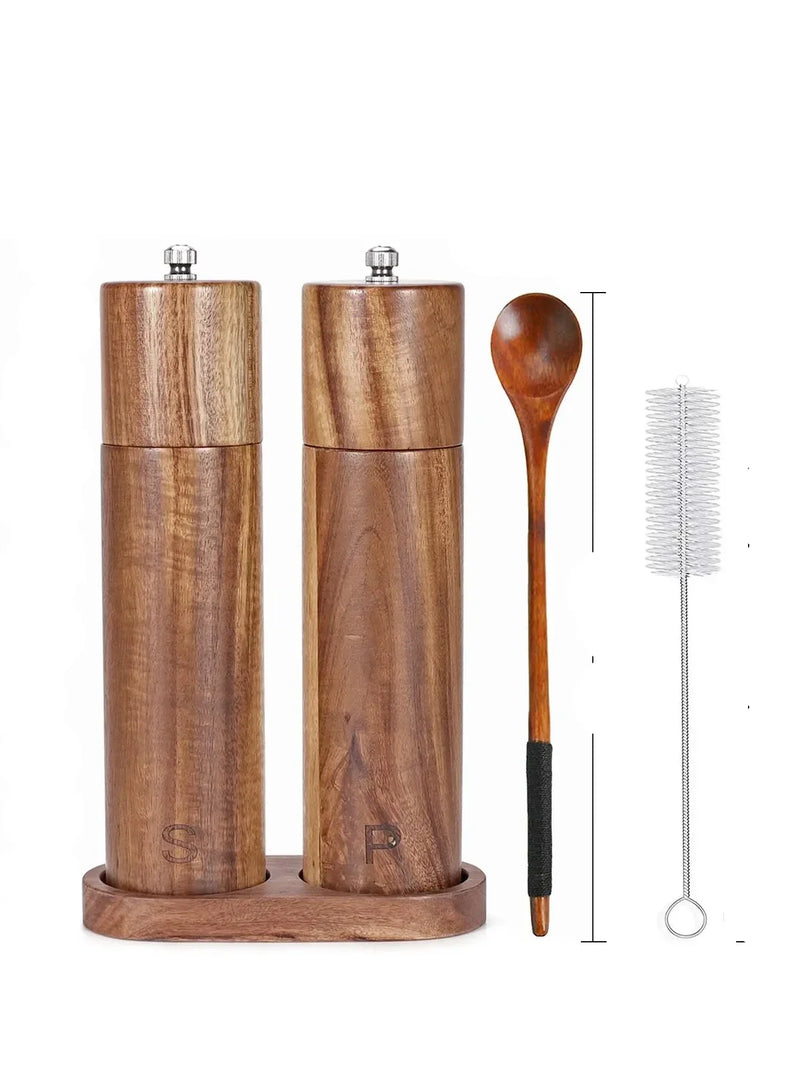 Luxuriöses Holz-Salz- und Pfeffermühlenset mit Tablett – WoodSpice