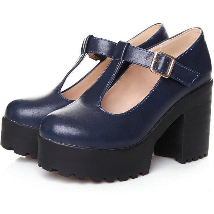 T-Strap Chunky Plateau High Heels – Jane