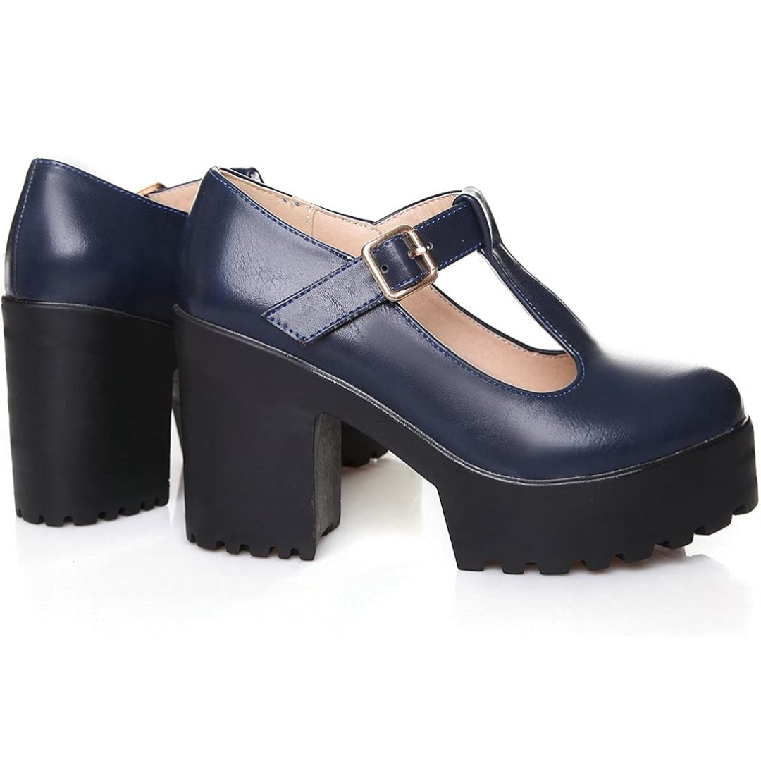 T-Strap Chunky Plateau High Heels – Jane