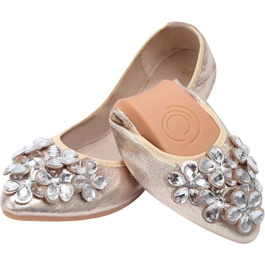 Glitzernde Rhinestone-Ballerina-Flats – Yelena