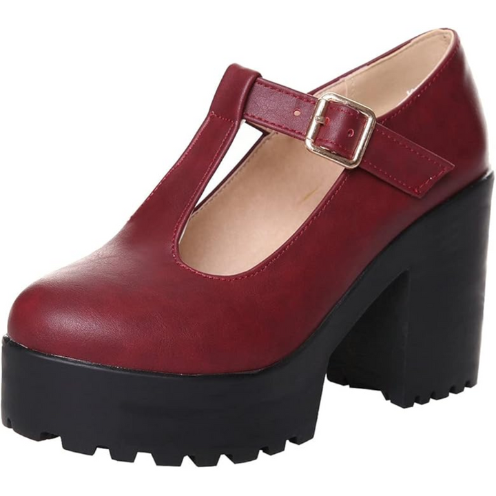 T-Strap Chunky Plateau High Heels – Jane