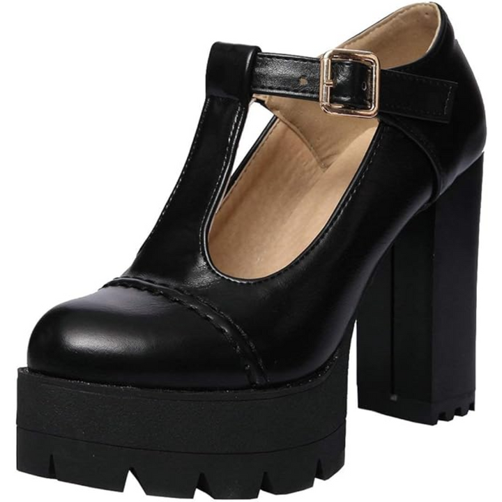 T-Strap Chunky Plateau High Heels – Jane