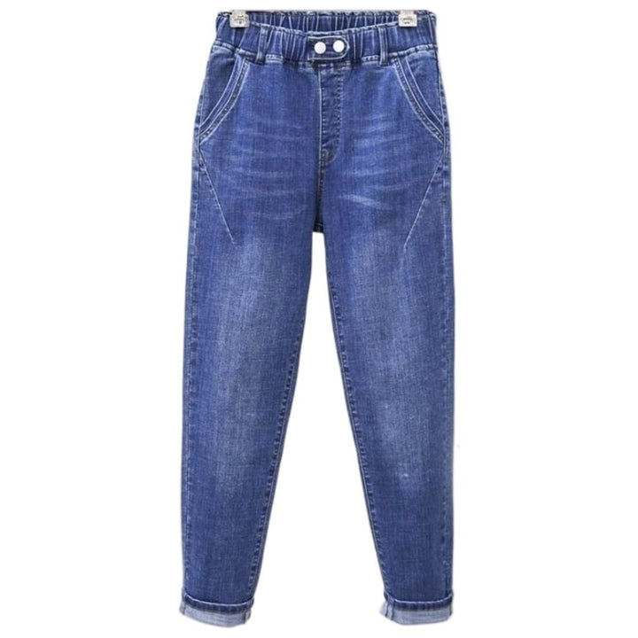 Elastische Baggy-Jeans mit hoher Taille in Übergröße